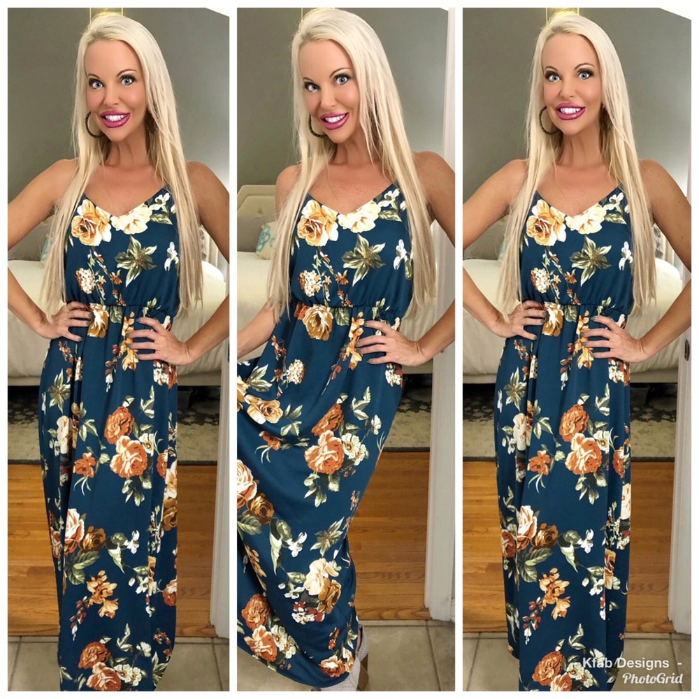 LAST 1!  🛍Teal Smocked Waist Maxi Dress - Picture 2 of 3